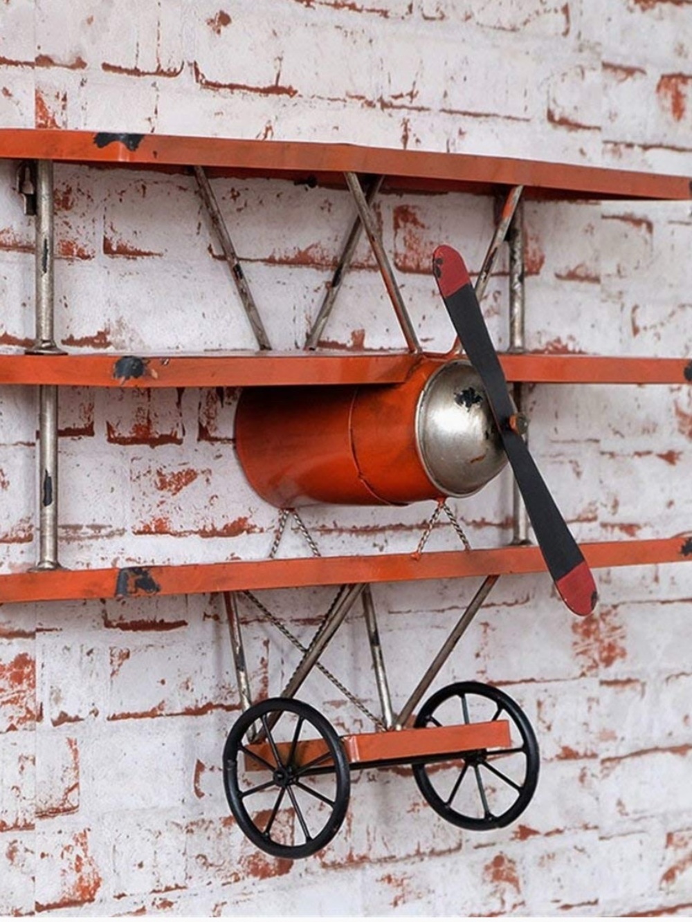 Rustic Orange Metal Airplane Wall Decor - Vintage Style